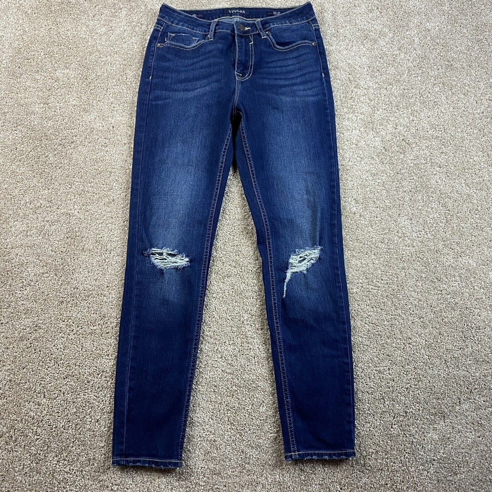 Vigoss Womens Ace Skinny Jeans 27x27 Dark Wash Distressed Stretch Denim